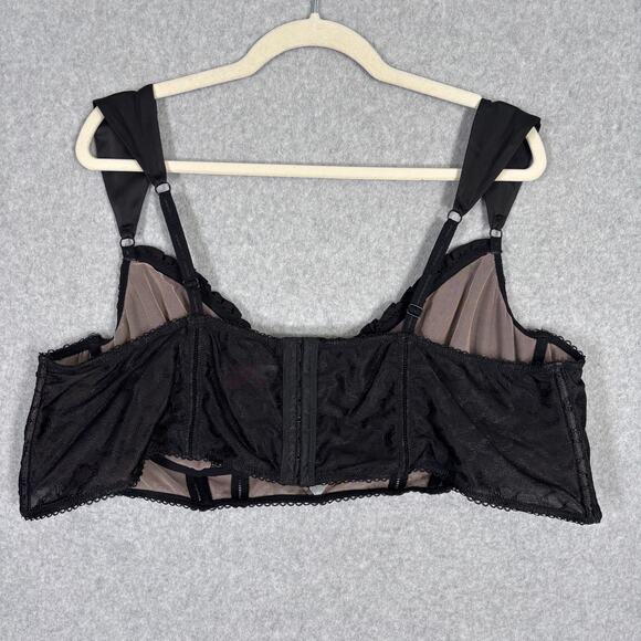 Torrid Betsey Johnson Bra 6 Black Lace Up Ruffle Pink Bow Underwire Soft Cups - Picture 5 of 11